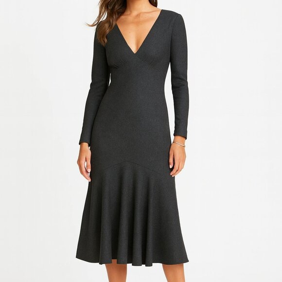 Teri Jon Dresses & Skirts - Teri Jon by Rickie Freeman Wool A-Line Midi Dress Womens Size 4 Gray Long Sleeve
